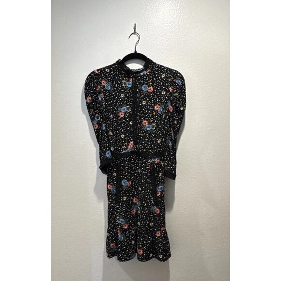 TOPSHOP Size US4 Black Lace Up Open Back Floral Star Print Mini Skater Dress - Picture 1 of 12